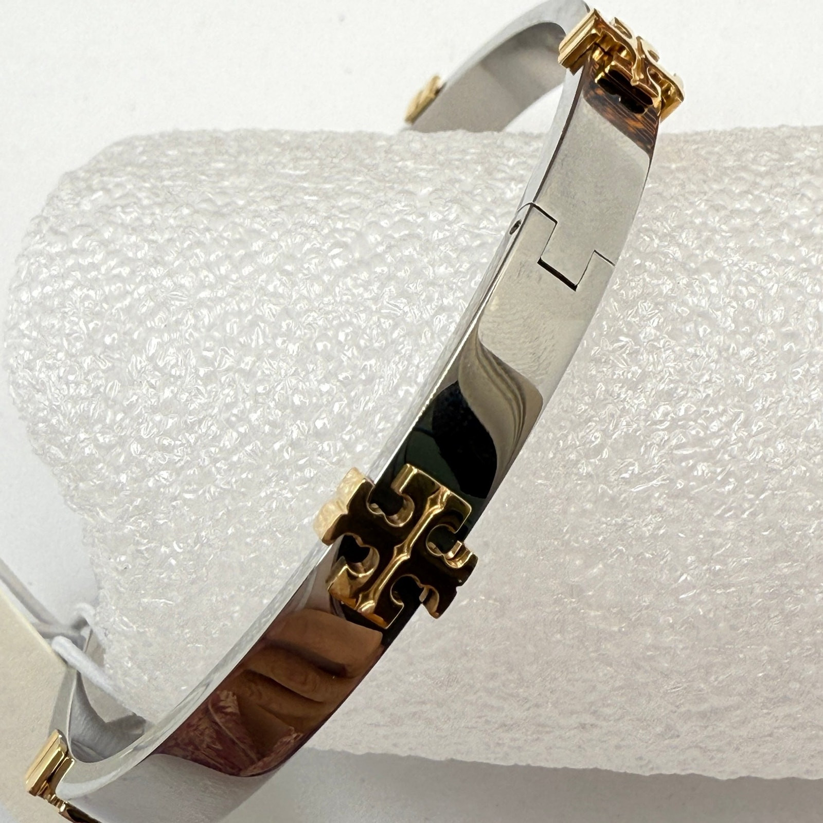 Tory Burch Classic Logo Hinge Bangle 168864 IN Tory Silver