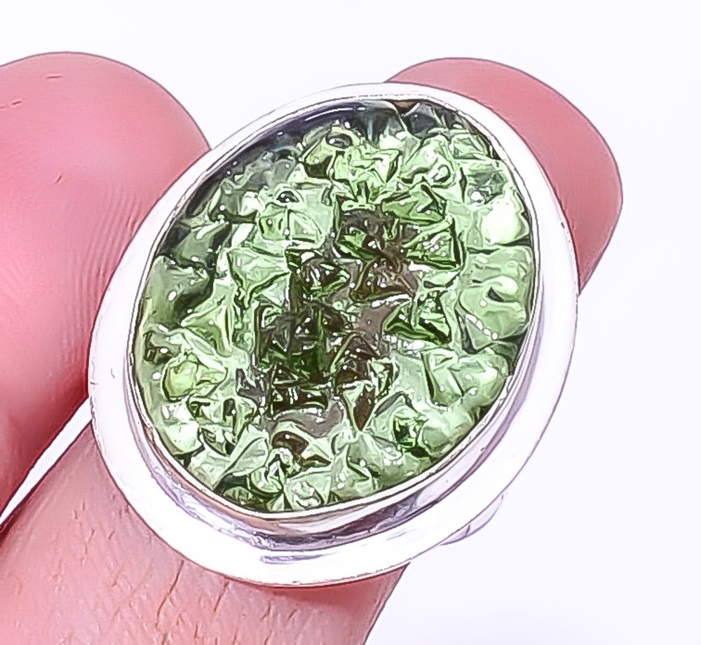 Moldavite Silver Handmade Jewelry Ring s.8 A346