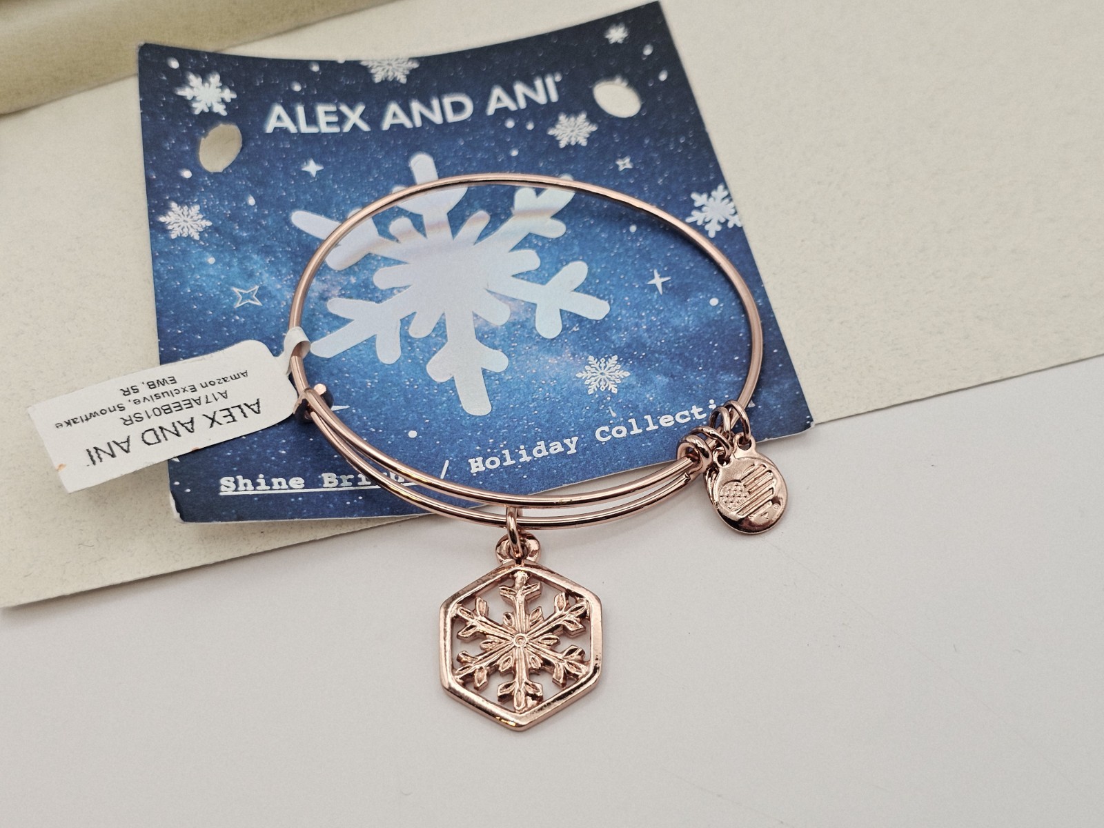Alex Ani Shiny Rose Gold Snowflake ❄️ ✨️ Charm Bangle Bracelet 🎁✨️New