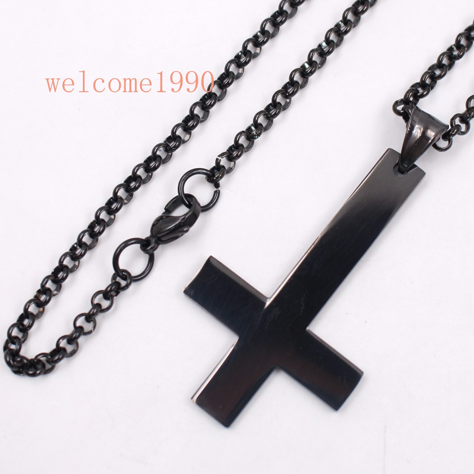 18-28” Rolo chain Stainless Steel inverted cross Charms pendant Necklace Mens