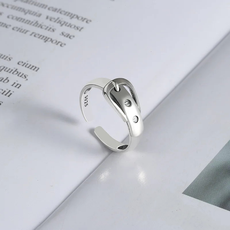 Adjustable Belt Ring 925 Sterling Silver Geometric Cocktail Party Jewelry