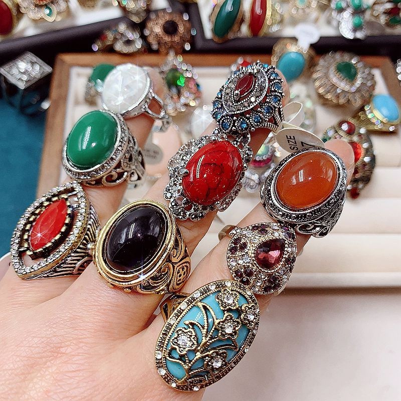 50PCS Bohemian Ring For Women Random Mixed Turquoise Jewelry Bulk Lot