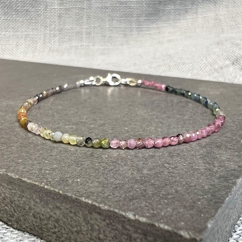 Multi Tourmaline Faceted Round Gemstone Beads 7” Handmade Bracelets Women Gift