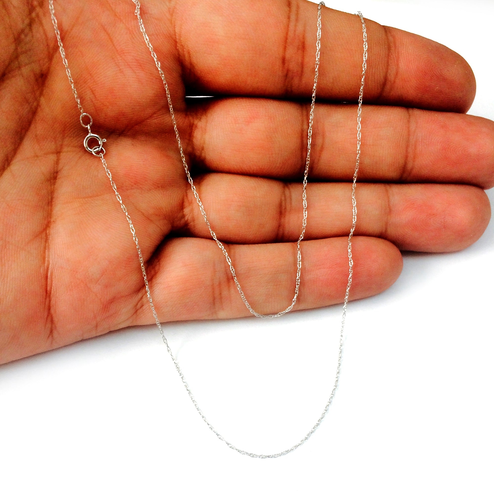 14k Real Solid Gold Rope Chain Necklace, 0.5mm (18 Inches, White Gold)