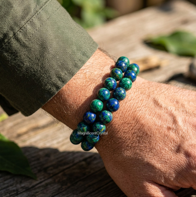 1PC AAA+ Genuine Azurite Malachite 8MM Round Bead Bracelet Reiki Healing Jewelry