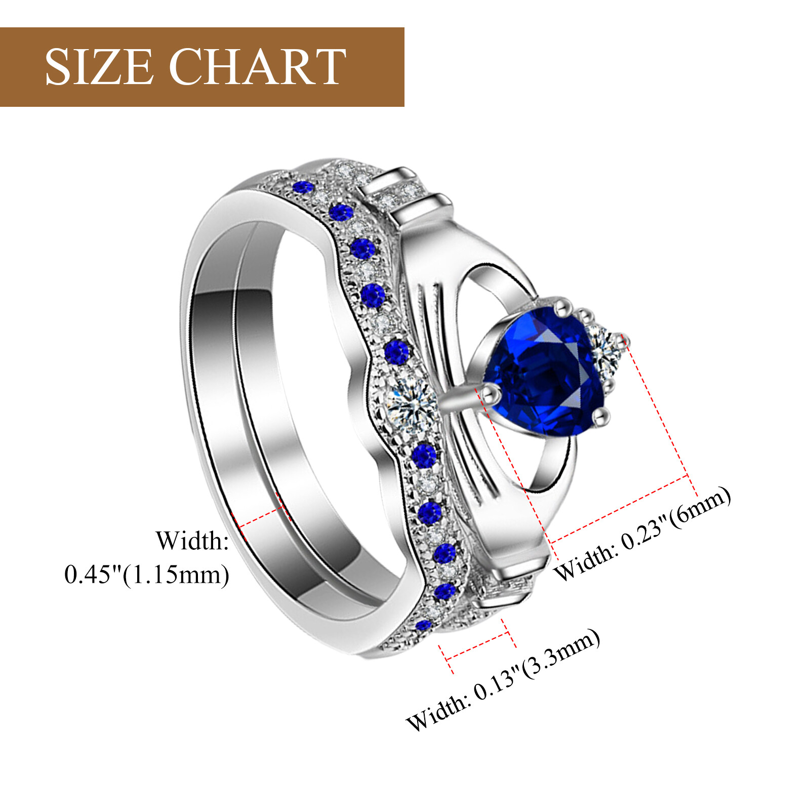 Men Women Detachable Couple Rings 2pcs Set CZ Promise Wedding Engagement Band