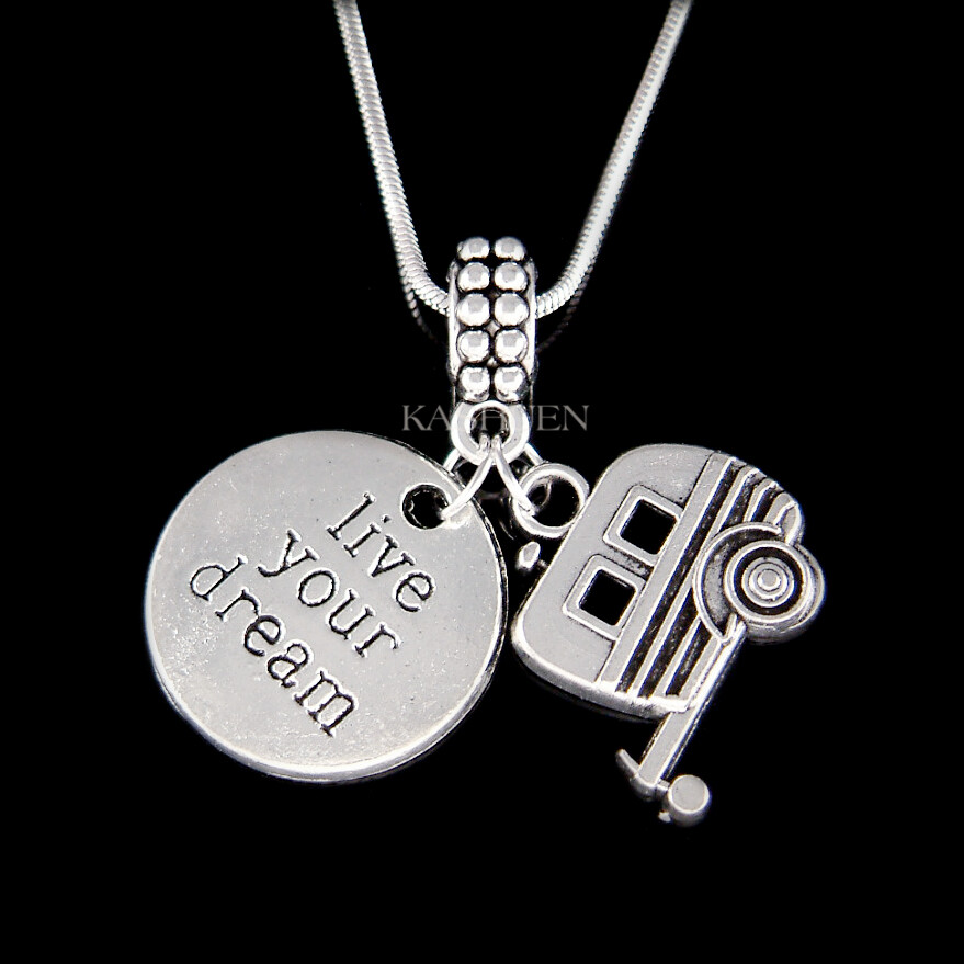 Nomad Outdoors Adventure Camping Gift RV Camper Trailer Live Your Dream Necklace