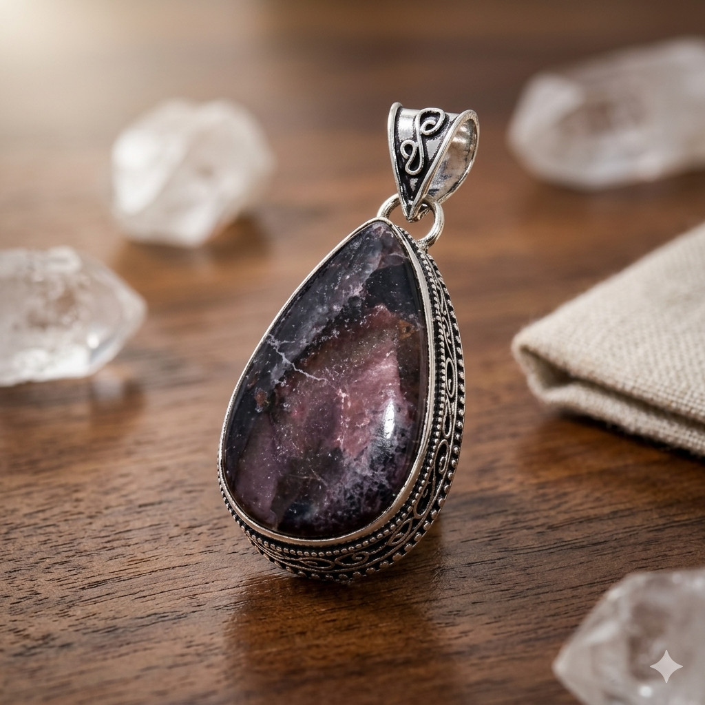 Heart Chakra Rhodonite 925 Sterling Silver Channel Set Sister Wedding Pendant