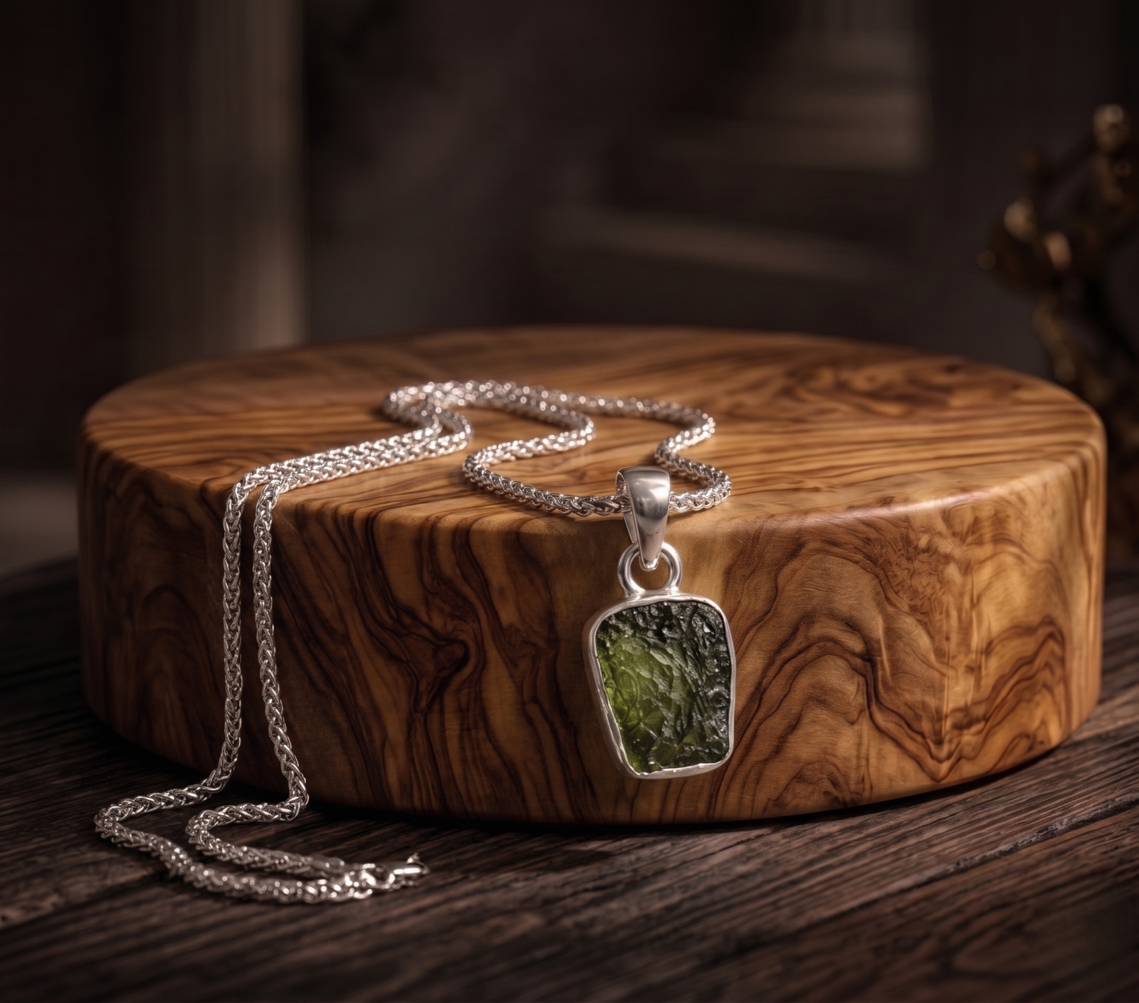 925 Sterling Silver Green Moldavite Gemstone Dainty Minimalist Pendant Jewelry