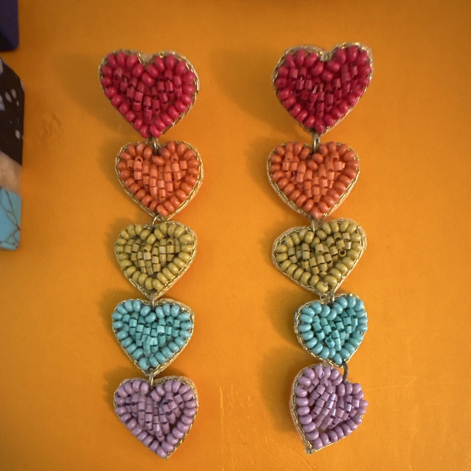 Multicolor Beaded Hoop & Dangle/Drop Earrings Lot, Bohemian Heart Hook