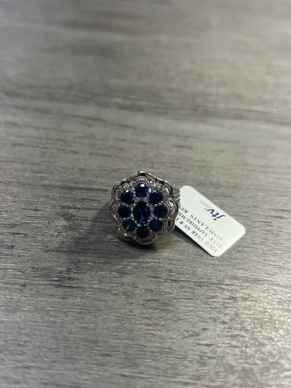 Blue Saphire White Diamond Simulants 925 Sterling Silver Sz8 6G New