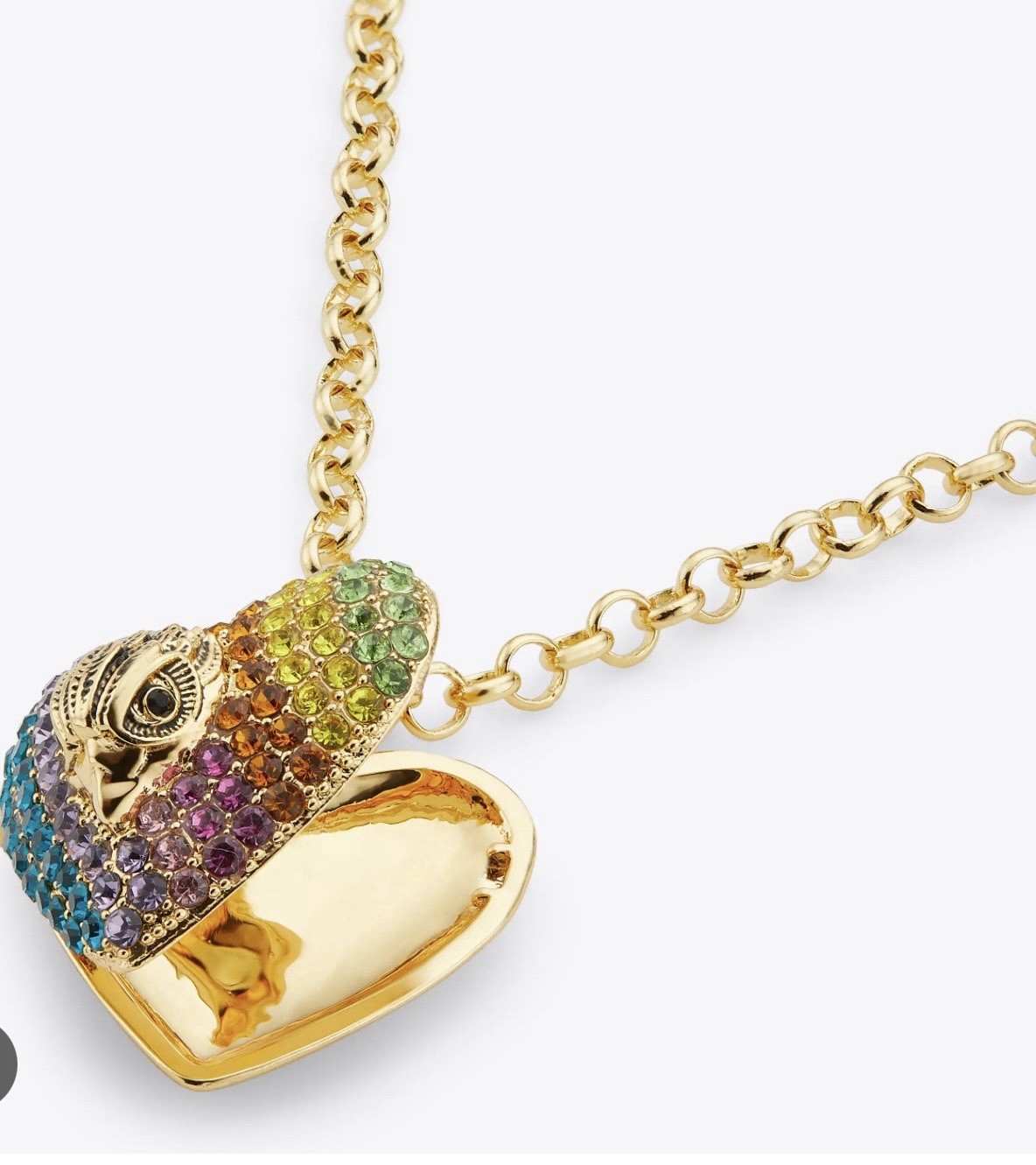 KURT GEIGER LONDON GOLD TONE RAINBOW EAGLE HEAD HEART LOCKET NECKLACE 16”+2” NWT