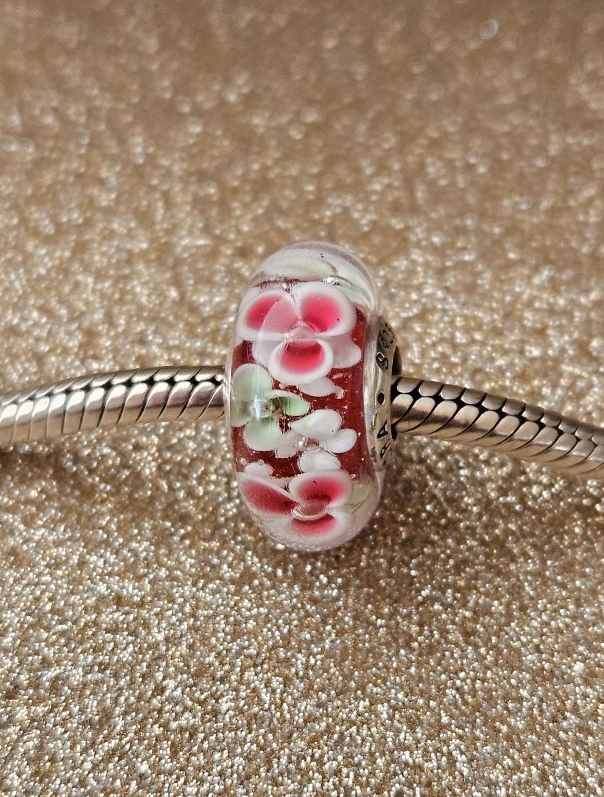 Authentic Pandora Garden Flowers Silver Murano Charm