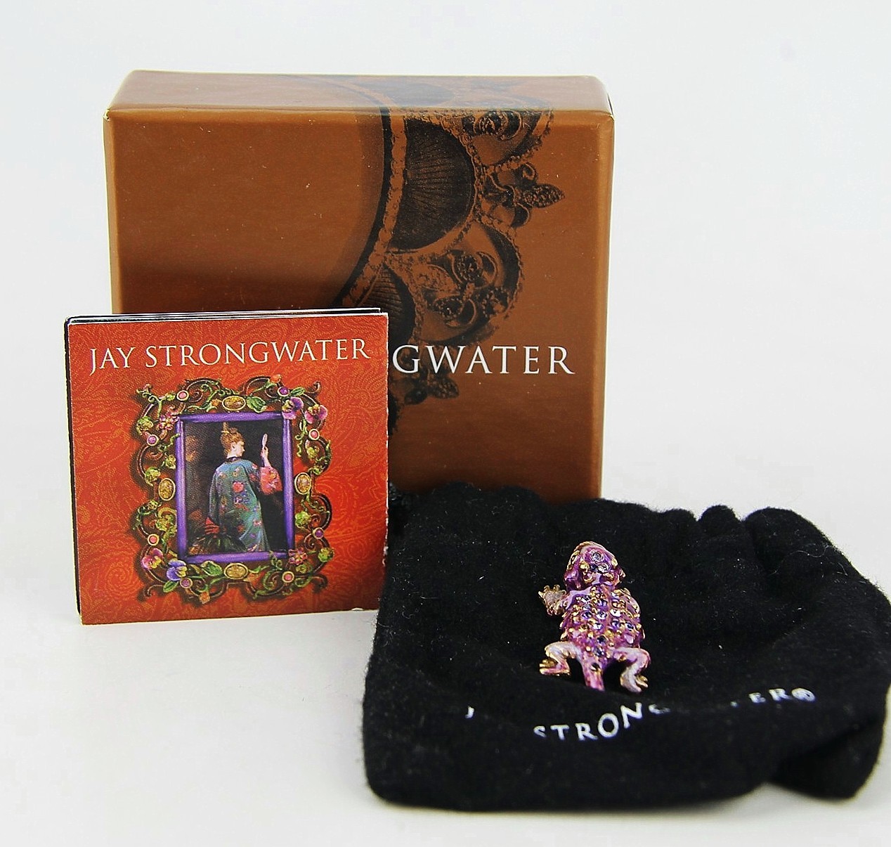 JAY STRONGWATER TACK PIN SUPER RARE PURPLE HORNED FROG SWAROVSKI BOX USA