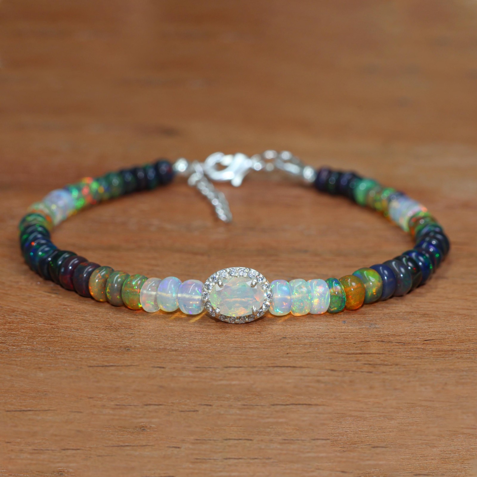 Genuine Black Opal Gemstone Shaded Beads Bracelet, Natural Opal Oval Bracelet