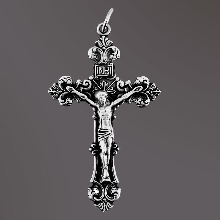 Jesus Cross Crucifix Pendant Vintage (INRI) 925 Sterling Silver Oxidized
