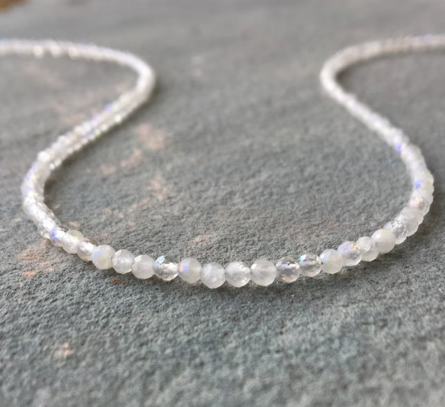 2mm White Moonstone Choker Beaded Necklace Adjustable Bracelet Reiki Women Gift