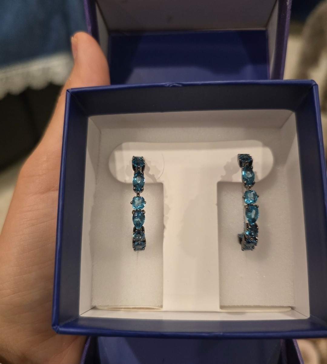 BP73303 Hematite Plated Hoop Earrings Lab-Created Blue Paraiba Tourmaline