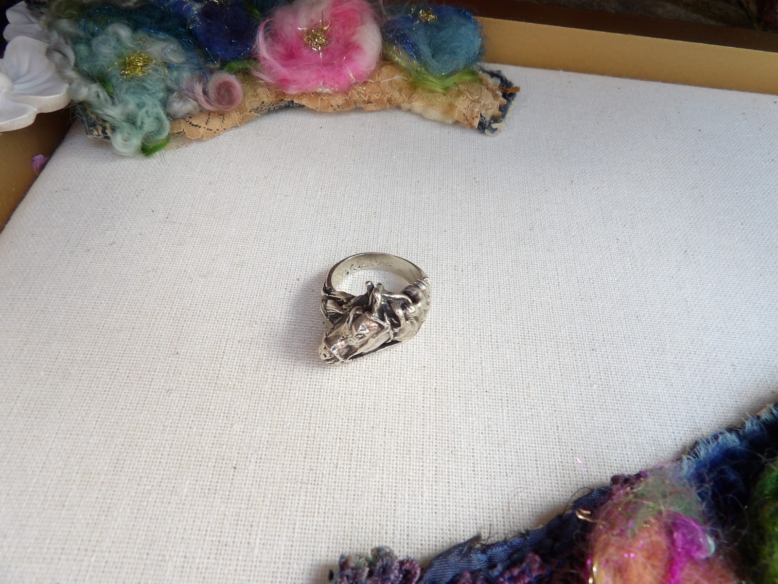 sterling silver ring, artisan, new, stamped, horse