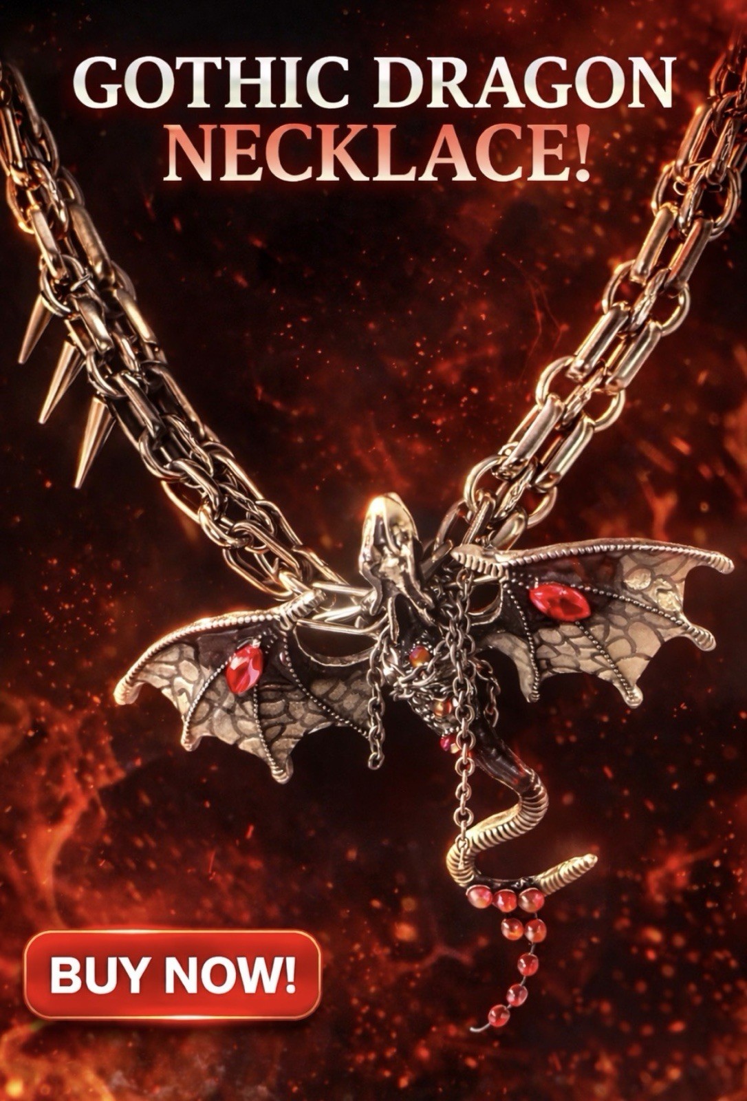 Midnight Hour Gothic Dragon Pendant Necklace Stainless Steel Jewelry