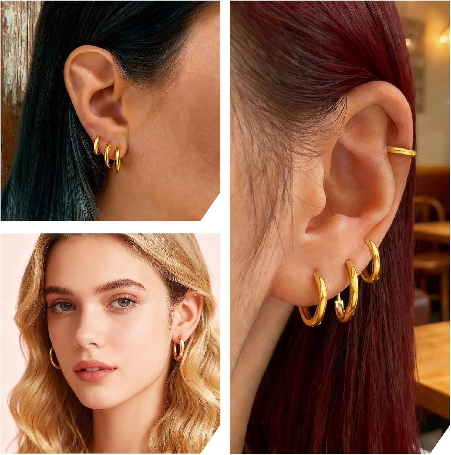 4 Pairs 316L Surgical Small Gold Silver Huggie Hoop Earrings for Women Men, 14K