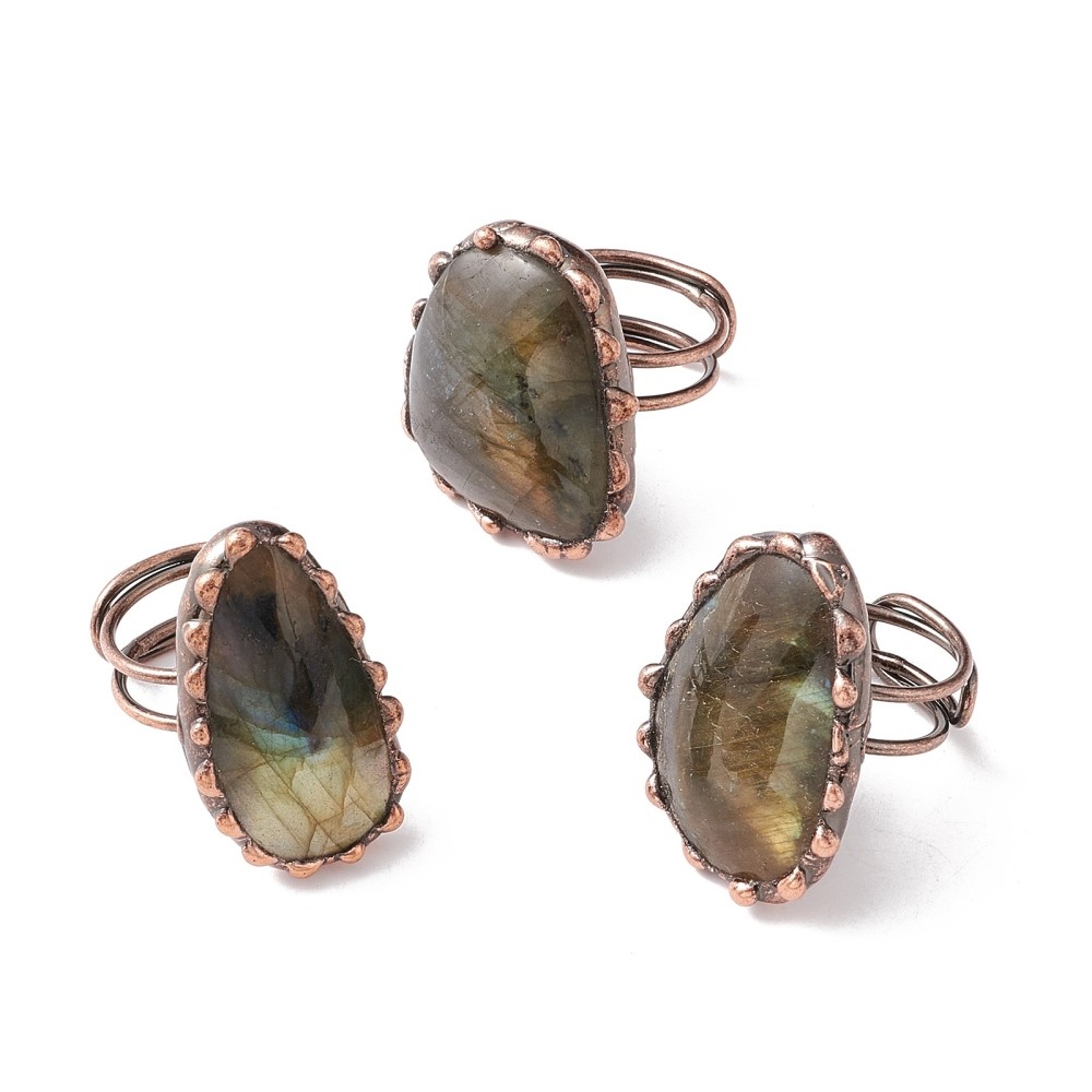 Open Cuff Ring Adjustable Oval Red Copper Women R194