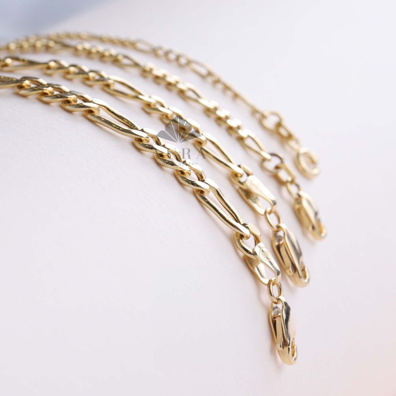 14K Gold Figaro Chain Bracelet, 2mm 3mm 4mm 5mm Figaro Chain Bracelet, Genuine