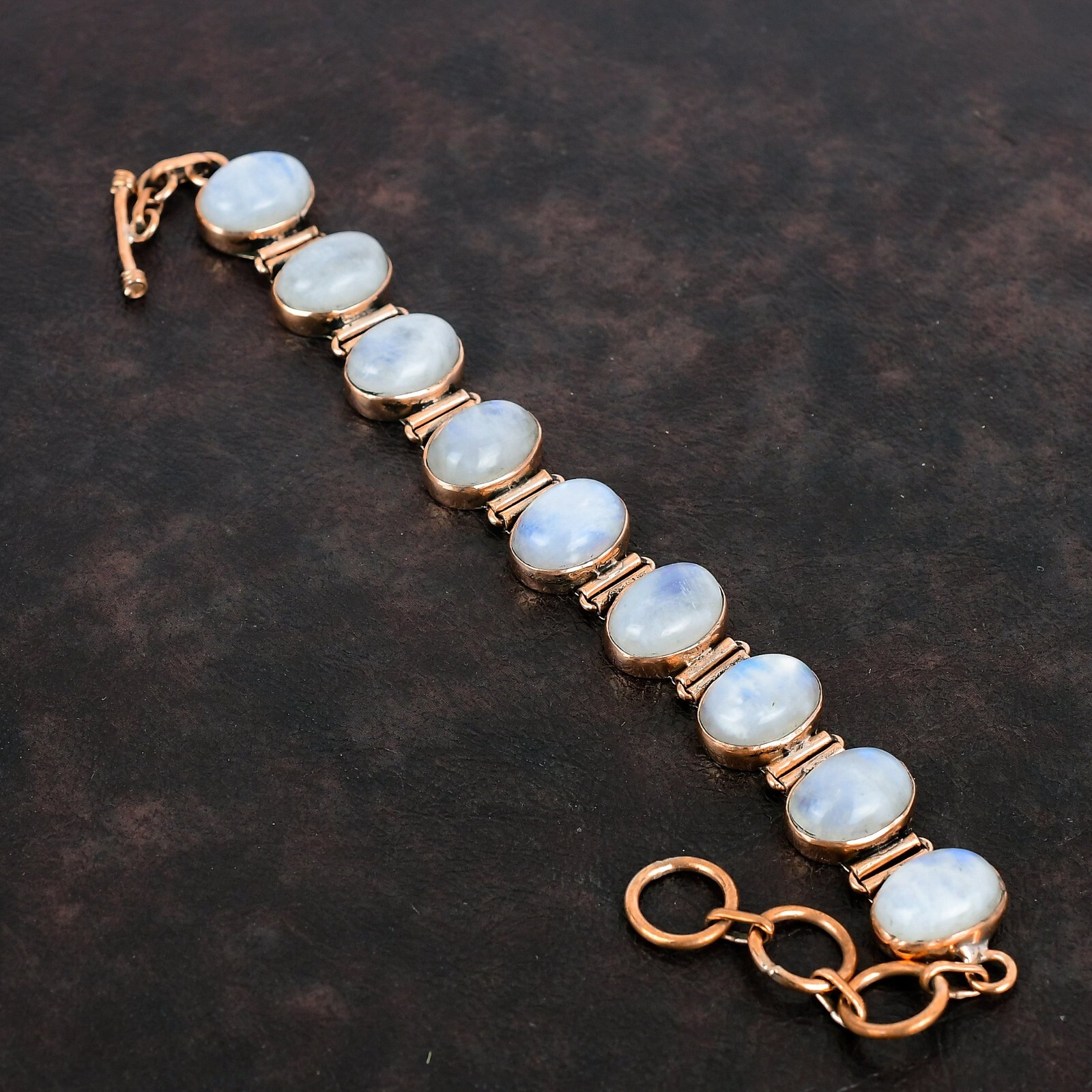 Rainbow Moonstone Adjustable Bracelet Handcrafted Copper Valentine Gift 6.0″