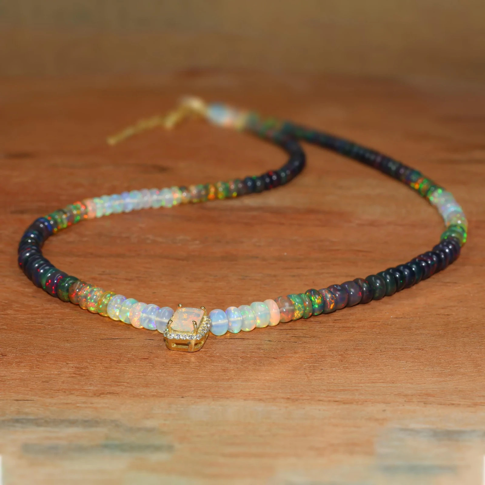 Multifire Black Opal Smooth Shaded Beads Necklace, Natural Octagon Cut Opal