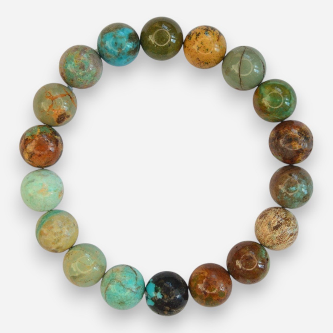 Hubei Turquoise 10mm Natural Gemstone Bracelet 6-9” Elasticated with Box