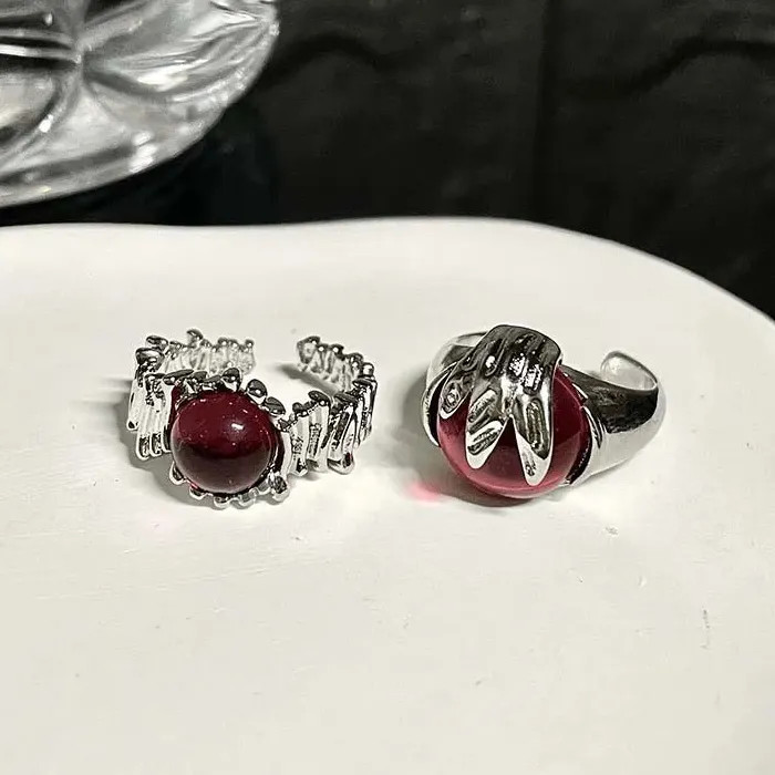 Punk Gothic Red Crystal Heart Mood Tracker Ring for Women Fashion Jewelry