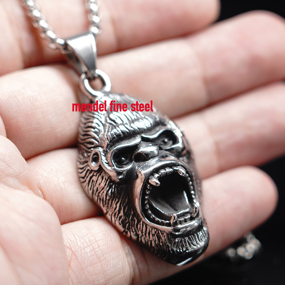 MENDEL Boys Men’s Stainless Steel King Kong Ape Monkey Pendant Necklace For Men