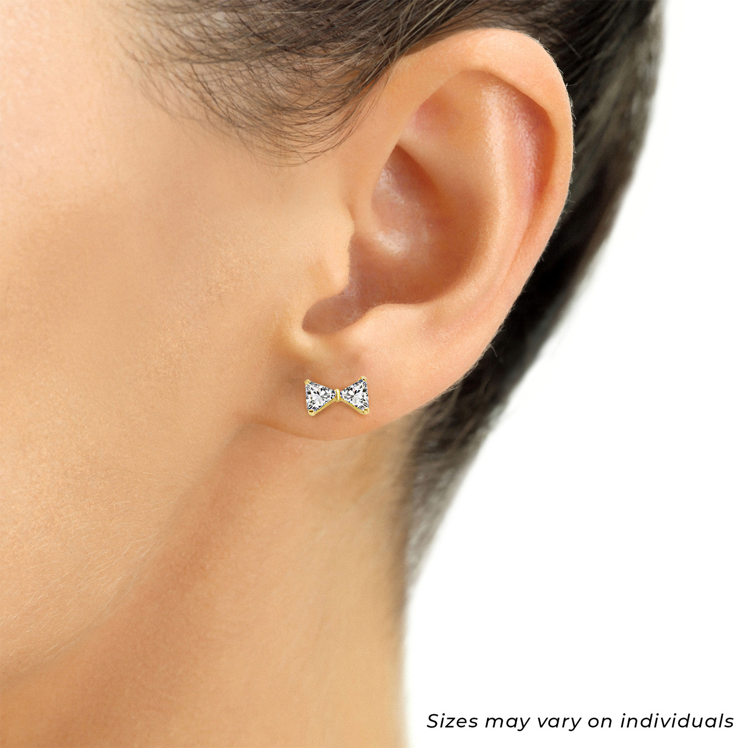 14K Real Solid Yellow Gold Dainty Ribbon Bow CZ Sleeper Stud Earrings Screw-back
