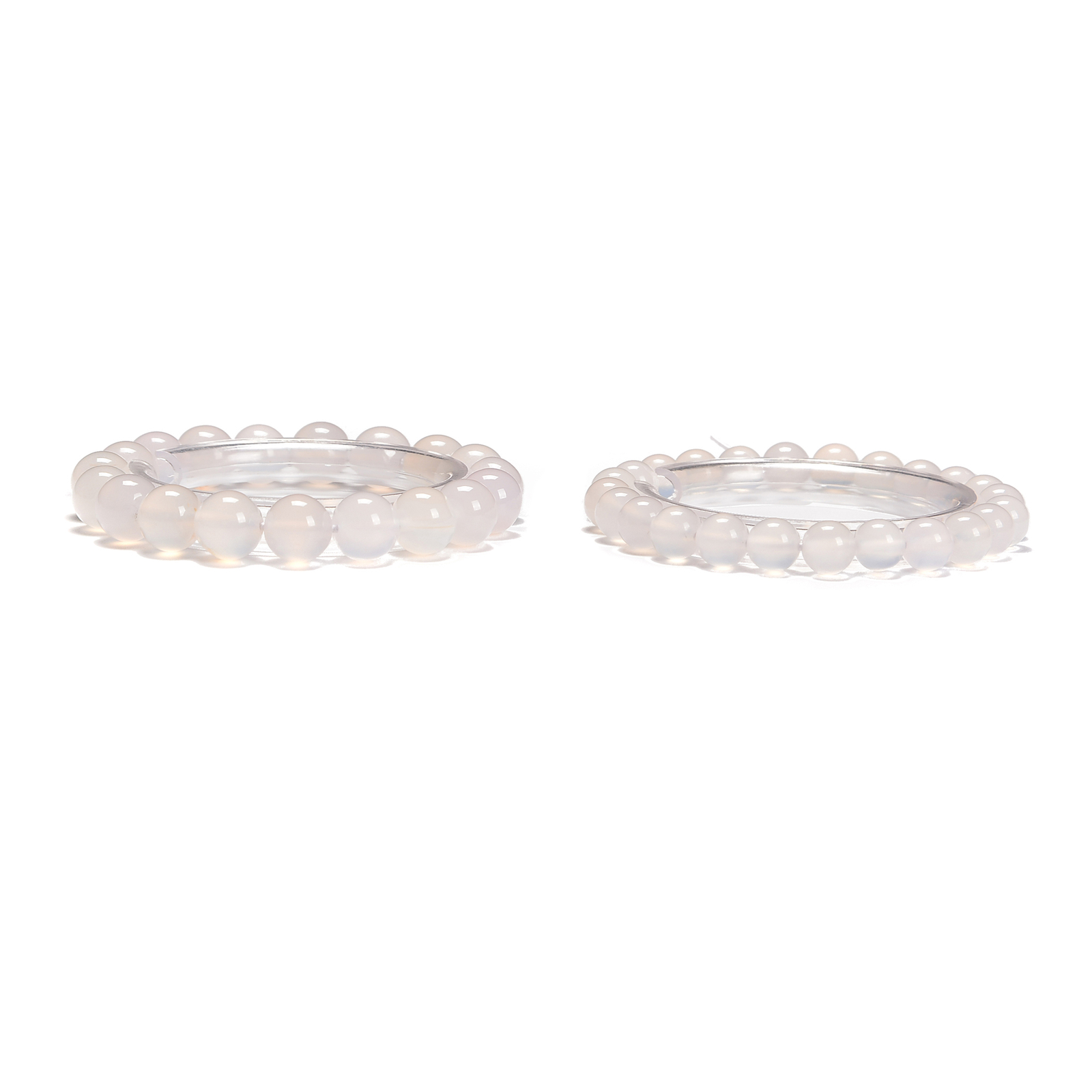 White Agate Smooth Round With Guru Beaded Bracelet Size 8mm 10mm 7.5” Length