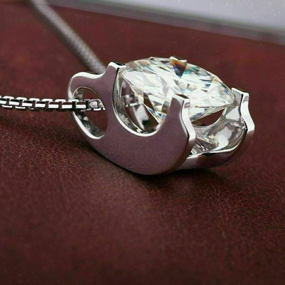 2Ct Round Simulated Diamond Solitaire Pendant Necklace 14K White Gold Plated
