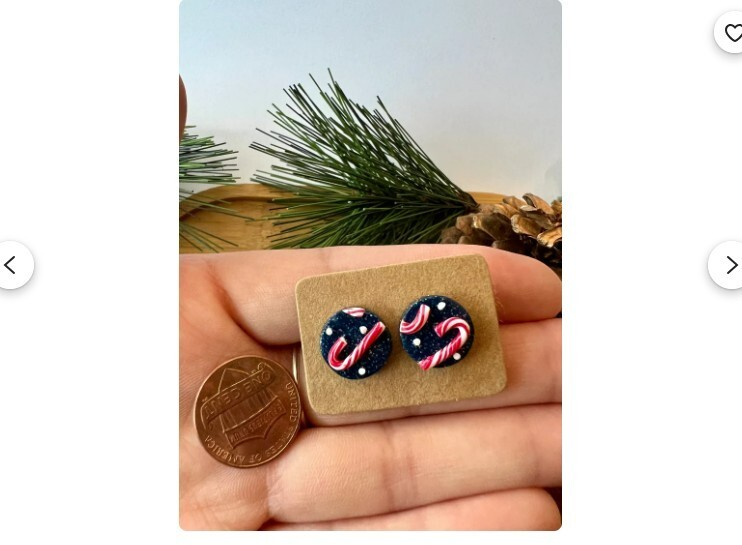 Candy Cane Stud Earrings -polymer clay -Christmas, holiday, winter -0.5 in, 13mm