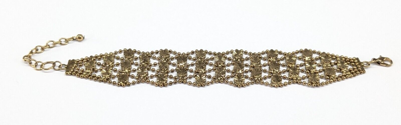 Openwork Brass Tone Woven Look Circle Linked Adjustable Bracelet 7.5-9″