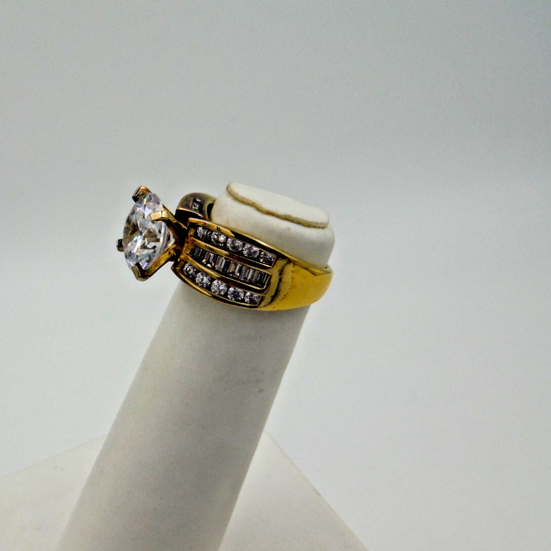925 Silver Ring GOLD PLATED With Stones – size 6.75 – 7 GRAMS