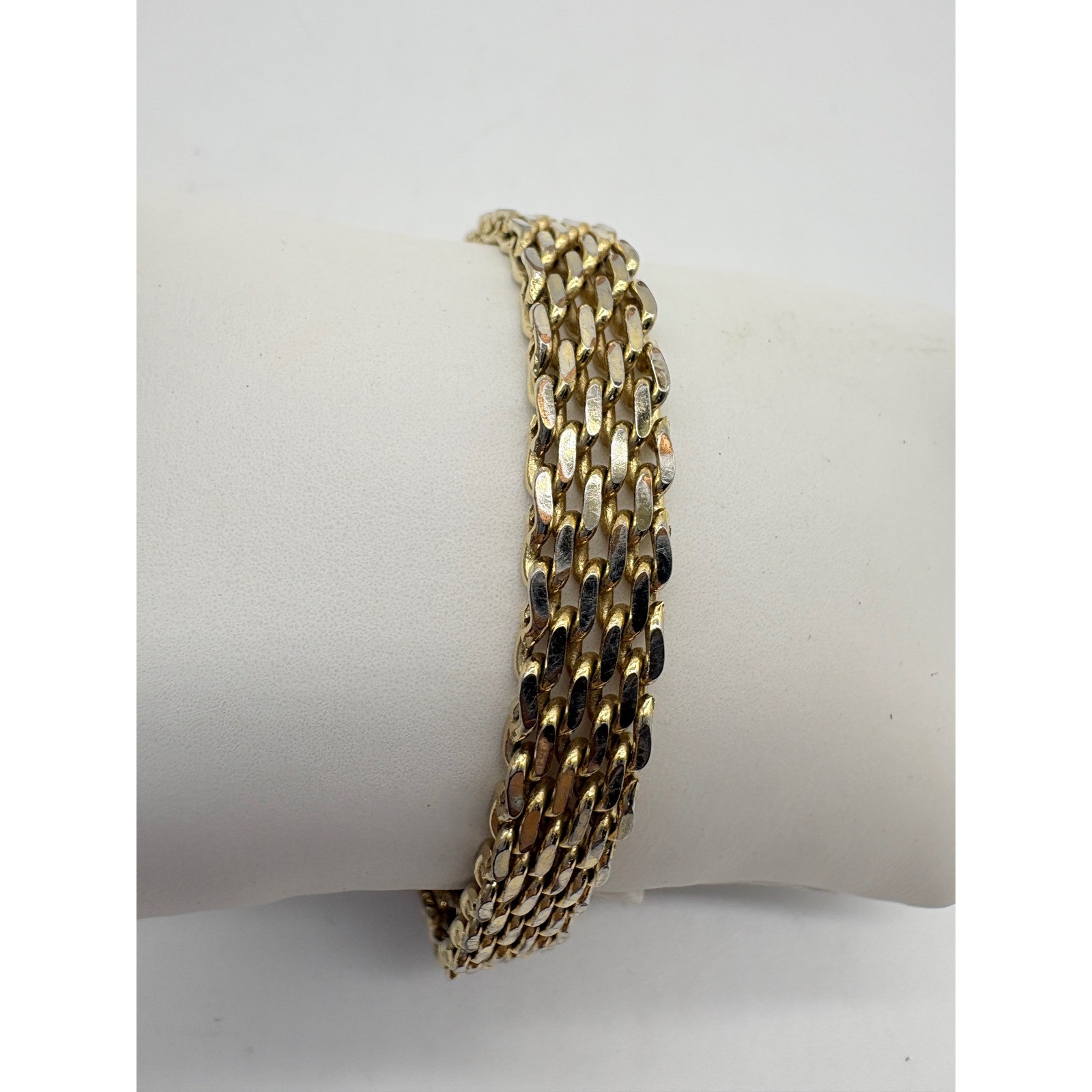 Vintage Gold Tone Multi Strand Mesh Chain Bracelet 7.25 Inch Fold Over Clasp