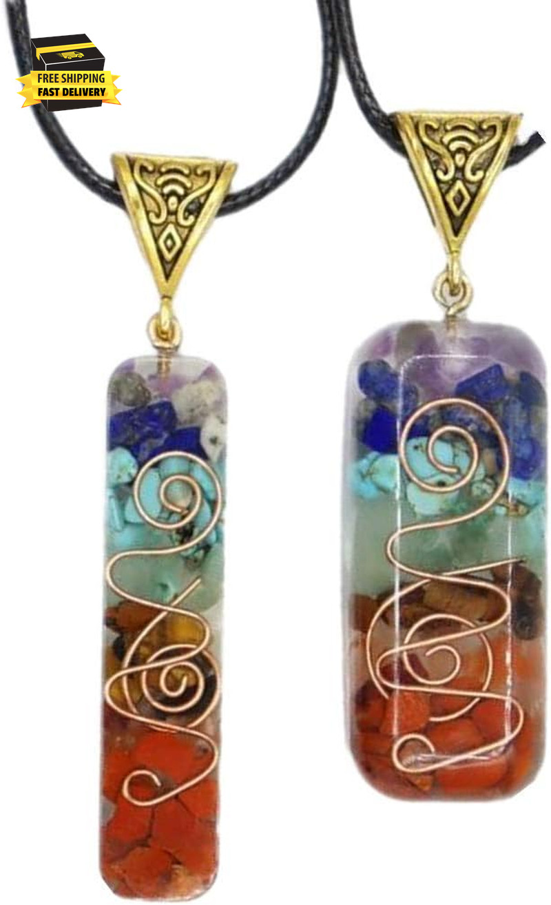 2Pcs 7 Chakra Stones Necklace Gemstone Energy Healing Crystal Pendant Emotional