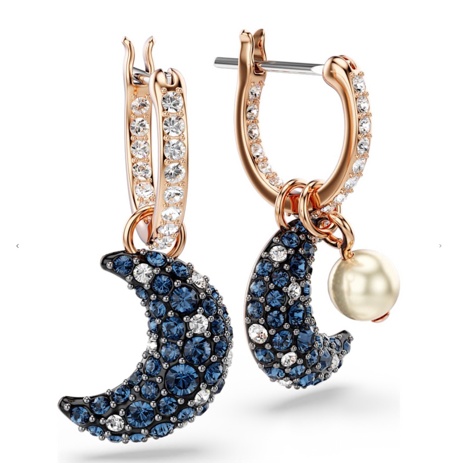 Swarovski Sublima Drop Earrings Asymmetrical Design Moon Rose Gold-Tone 5671569