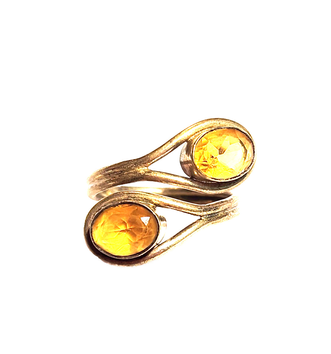 Artisan Yellow Citrine Faceted Oval Wrap Statement Ring Sz 7.5 Gold Tone Boho
