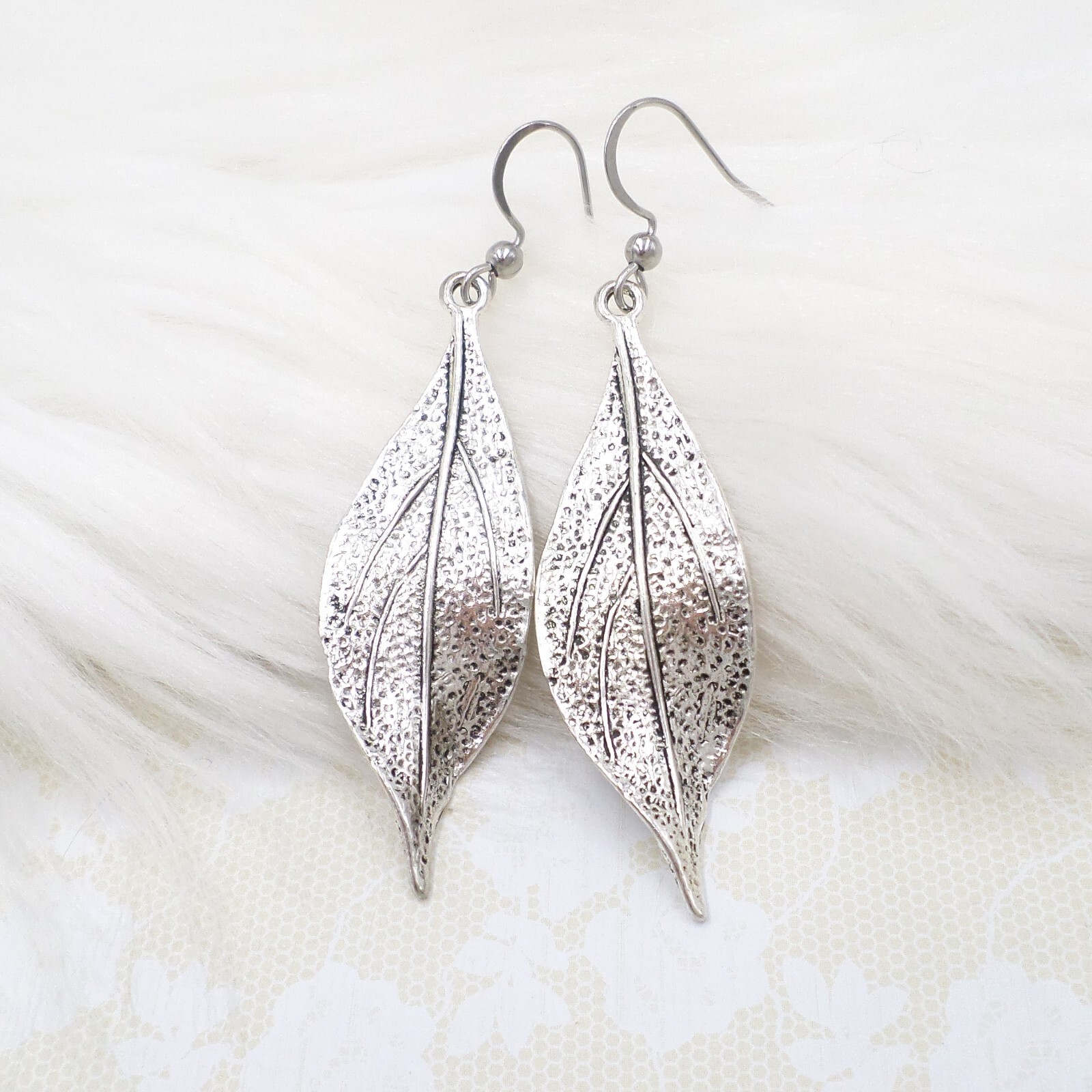 Silver Plated Leaf Dangle Earrings, Botanical Jewelry For Women