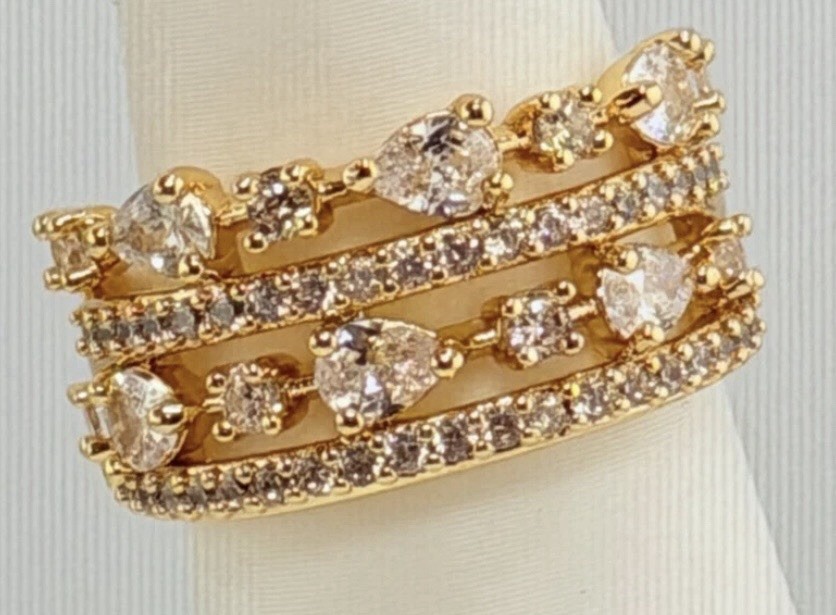 Bomb Party Sz9 Over The Top & Owning It” Clear CZ on Yellow Gold RG70442 VERMEIL