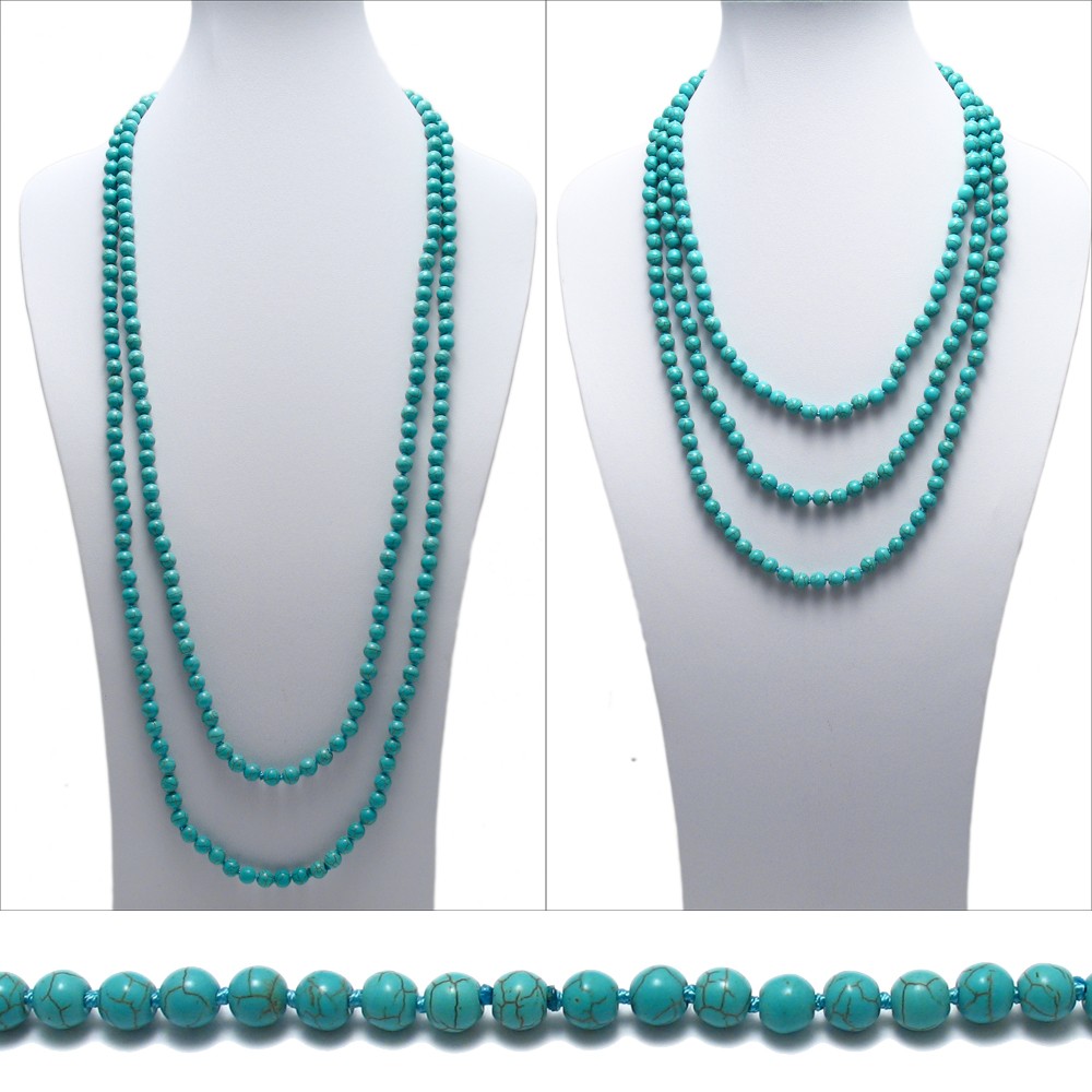 Genuine Natural Turquoise 60″ Long 8mm Bead Stranded Necklace