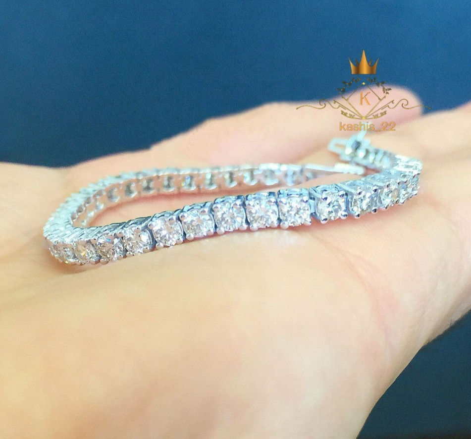 7′ Inch Long Tennis Bracelet Solid 14K White Gold Round Cut 7 Carat For Wedding