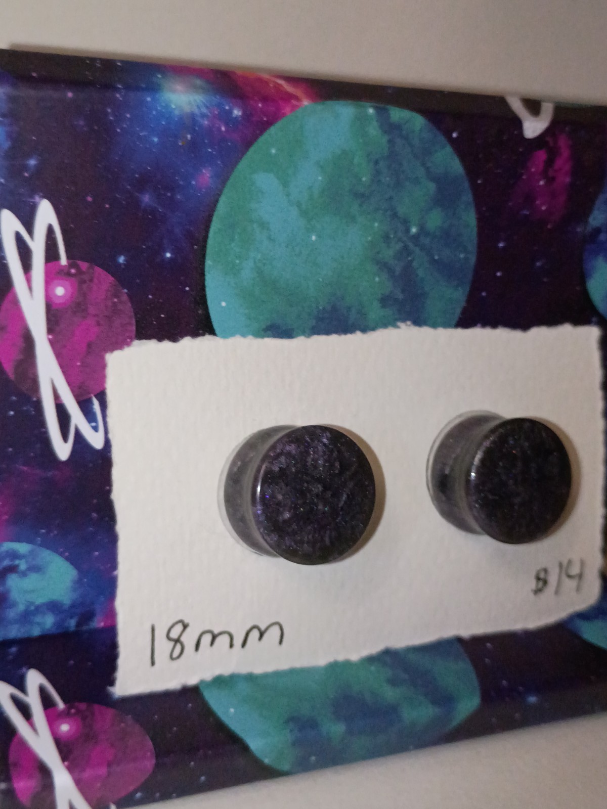 18mm Handmade Purple and Gray Mica Resin Ear Gauges | Shimmering Round Plugs