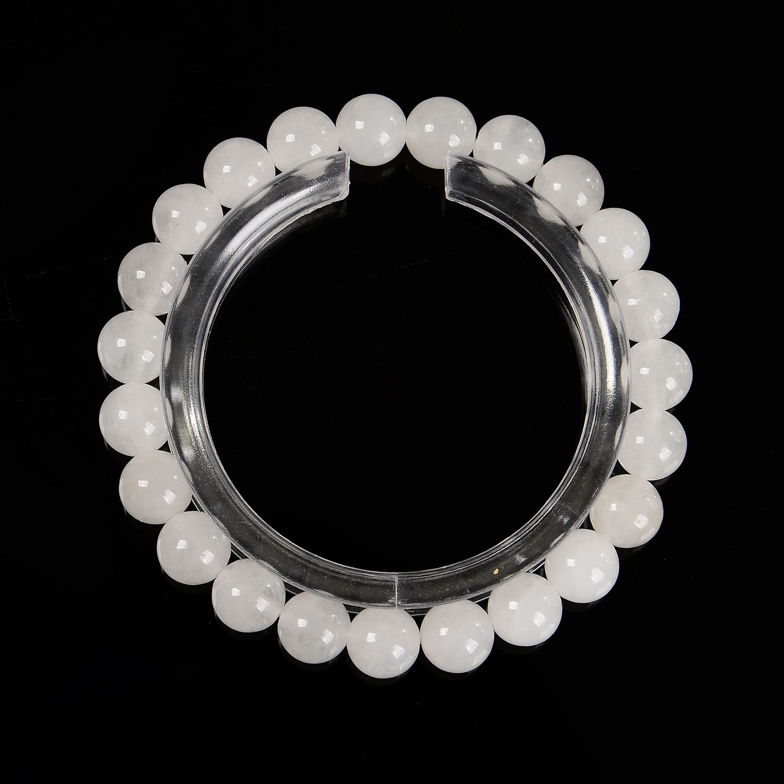 Natural White Jade Smooth Round Elastic Bracelet Size 6mm 8mm 10mm 7.5” Length