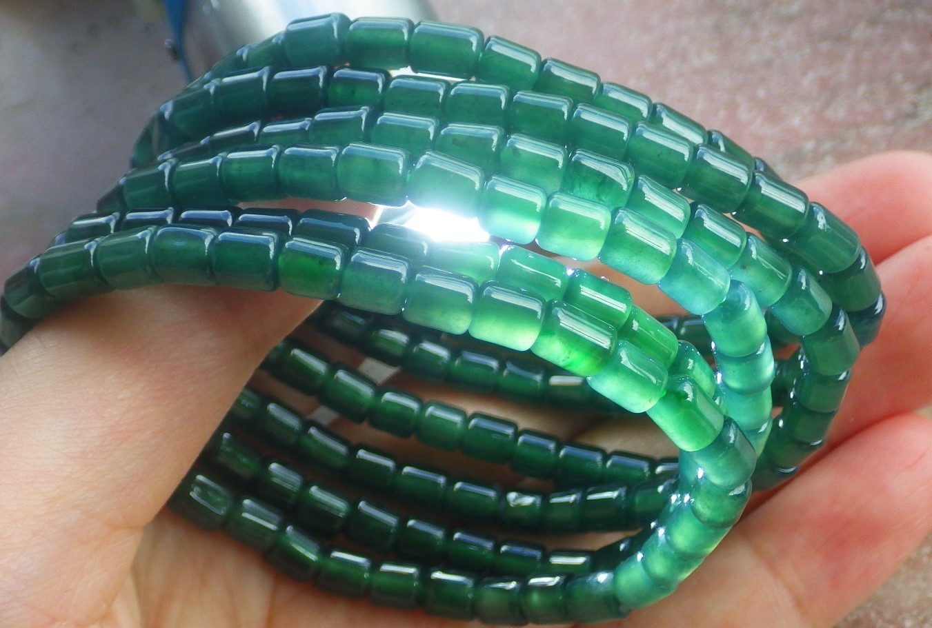 1 Pcs Green A JADE Jadeite Beads Bangle Bracelet 6.5 inches 6mm X 5mm 手链 735662