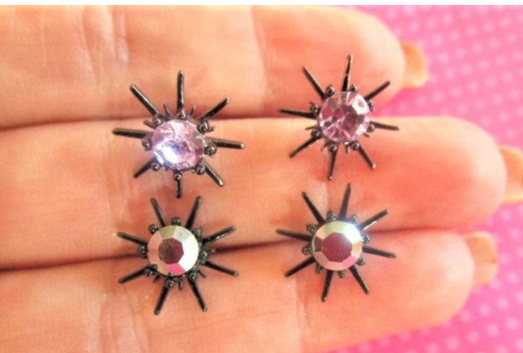 North Star SUN black purple crystal stud se 4 PAIRS